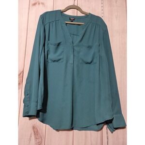 Torrid Harper Teal Blue Long Sleeve‎ Chiffon Blouse Shirt Womens Plus Size 2